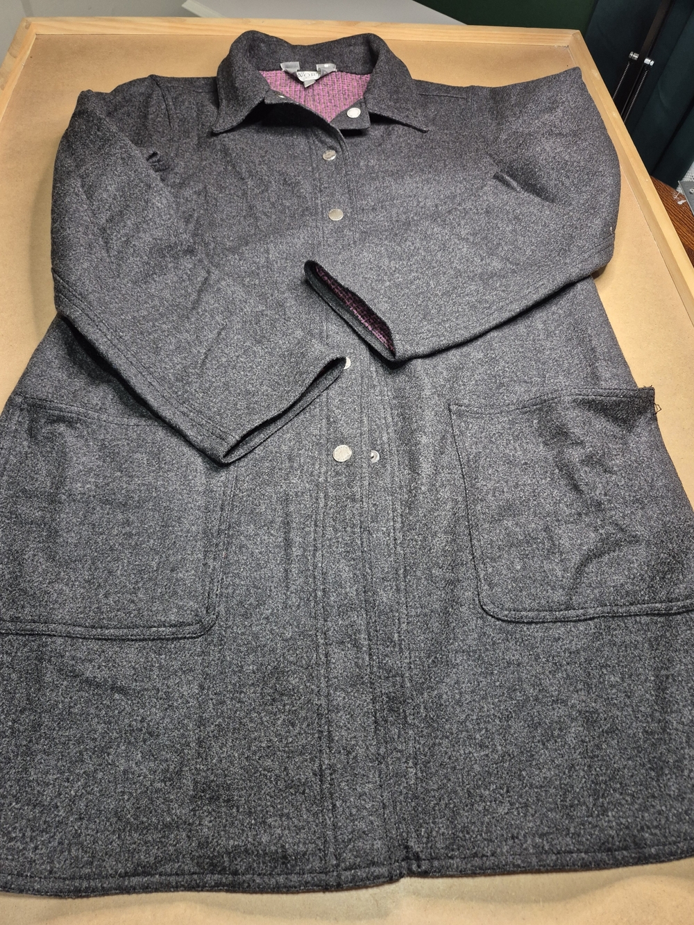 Worth Gray Trench Coat with Purple Lining Accent